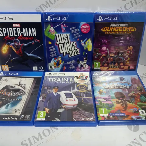 6 X ASSORTED PS4/PS5 GAMES TO INCLUDE JUST DANCE 2022, SPIDER-MAN MILES MORALES, MINECRAFT DUNGEONS ETC 