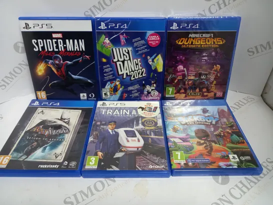 6 X ASSORTED PS4/PS5 GAMES TO INCLUDE JUST DANCE 2022, SPIDER-MAN MILES MORALES, MINECRAFT DUNGEONS ETC 