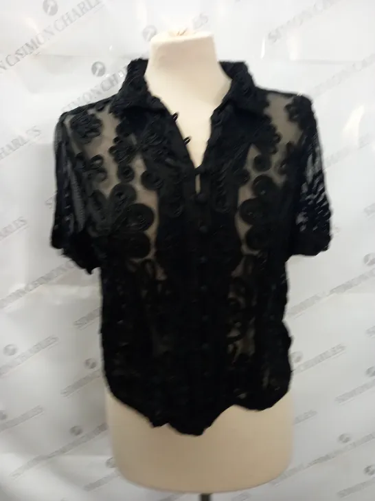 PHASE EIGHT BLACK EMBELLISHED NET SHIRT - 16