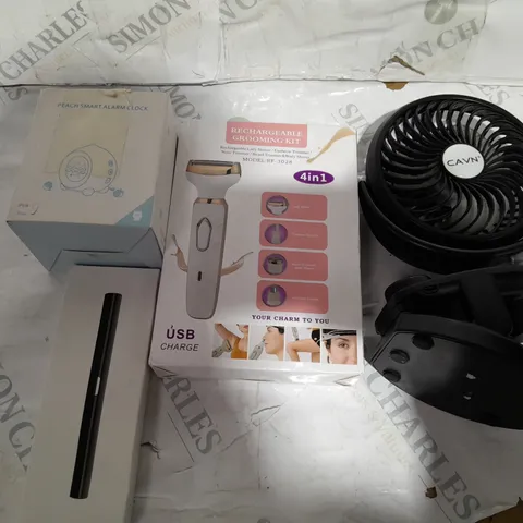 LARGE BOX OF APPROXIMATELY ASSORTED ELECTRICAL ITEMS TOO INCLUDE ADULT TOYS , FANS AND GROOMING SETS 