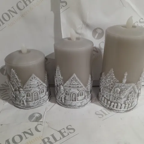 SET OF 3 FESTIVE BATTERY OPERATED CANDLES