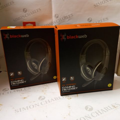 LOT OF 2 BLACK WEB PC STEREO GAMING HEADSETS