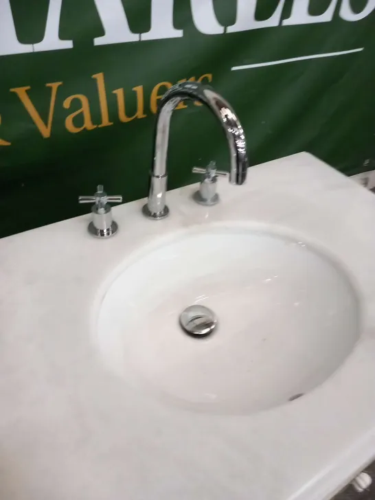 MIRRORED ANTIQUED RIBBED MARBLE TOPPED VANITY UNIT WITH TWO INBUILT BASINS