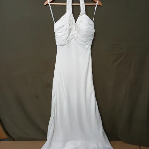 EMBELLISHED HALTER NECK WEDDING DRESS - SIZE UNSPECIFIED