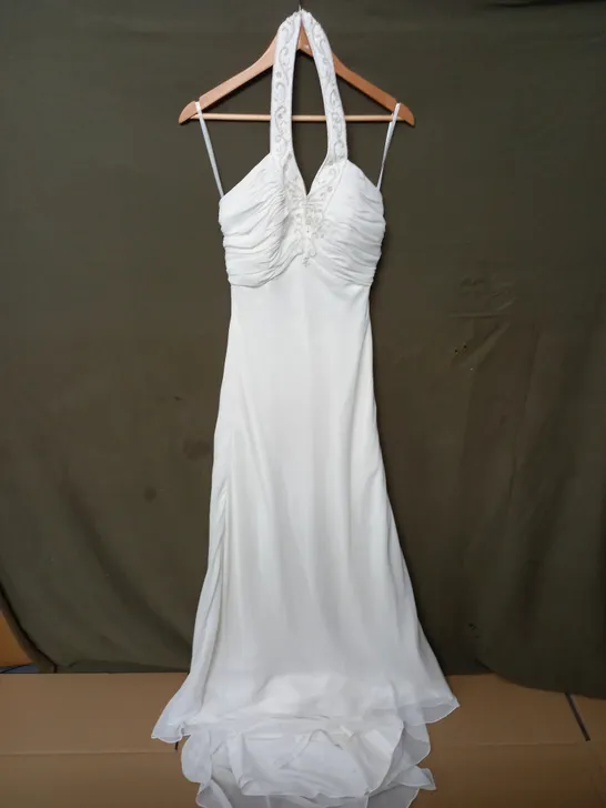 EMBELLISHED HALTER NECK WEDDING DRESS - SIZE UNSPECIFIED