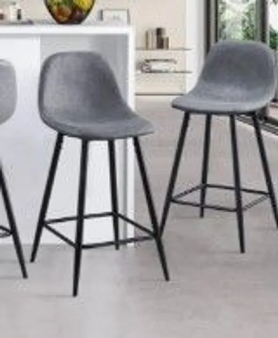 BOXED PAIR OF MONTGOMERY GREY PU LEATHER BAR STOOLS