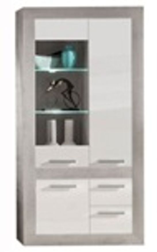 DESIGNER PARKER DISPLAY CABINET IN CONCRETE AND WHITE GLOSS WITH LED(3 BOXES)