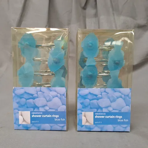 BOX OF APPROXIMATELY 30 PACKS OF BLUE FISH SHOWER CURTAIN RINGS (CONTAINS 15 BOXES OF 2)