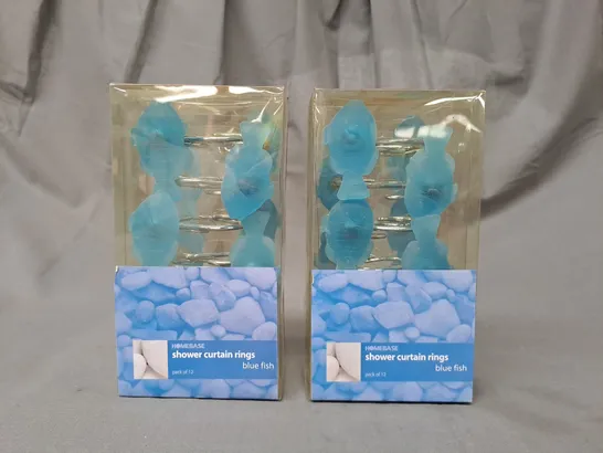 BOX OF APPROXIMATELY 30 PACKS OF BLUE FISH SHOWER CURTAIN RINGS (CONTAINS 15 BOXES OF 2)