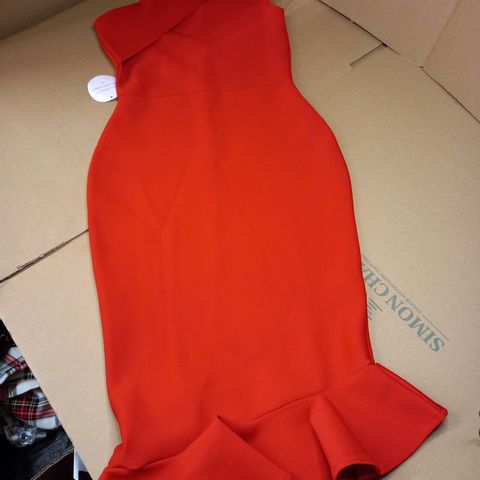 DESIGNER RED BODYCON ONE SHOULDER STATEMENT DRESS - SMALL