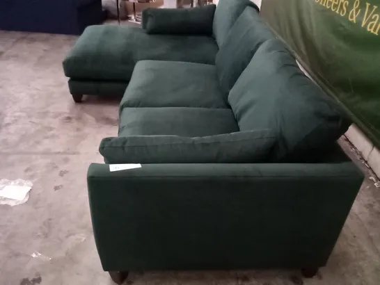 QUALITY THE LOUNGE CO DESIGNER DBL CHAISE SOFA - GREEN FABRIC