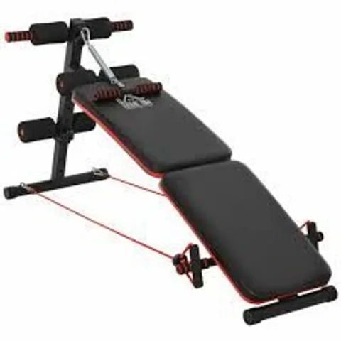 BOXED HOMCOM SIT UP BENCH CORE WORKOUT ADJUSTABLE THIGH SUPPORT FOLDABLE FOR HOME GYM W/ ARM PULLING ROPE BLACK