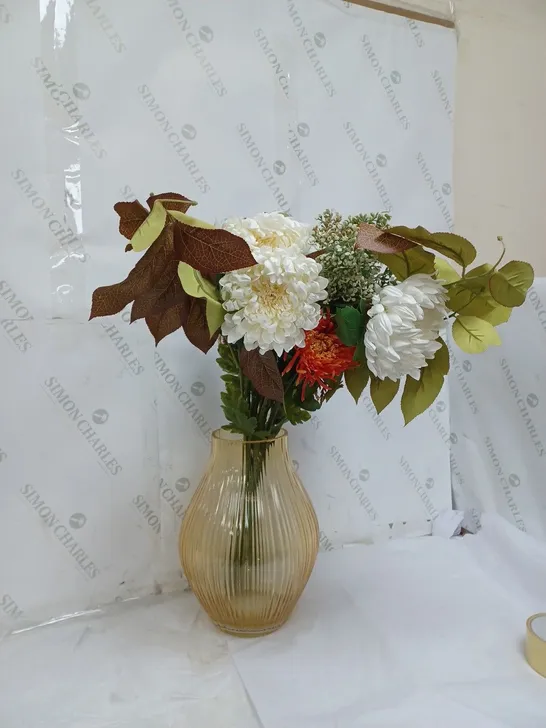 BOXED PEONY FAUX FLOWER ARRANGEMENT WITH VASE