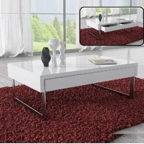 BRAND NEW BOXED CASA HIGH GLOSS COFFEE TABLE WITH 1 DRAWER IN WHITE 110×40×70CM