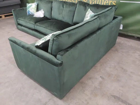 DESIGNER PASHA GREEN VELVET UPHOLSTERED CORNER SOFA 