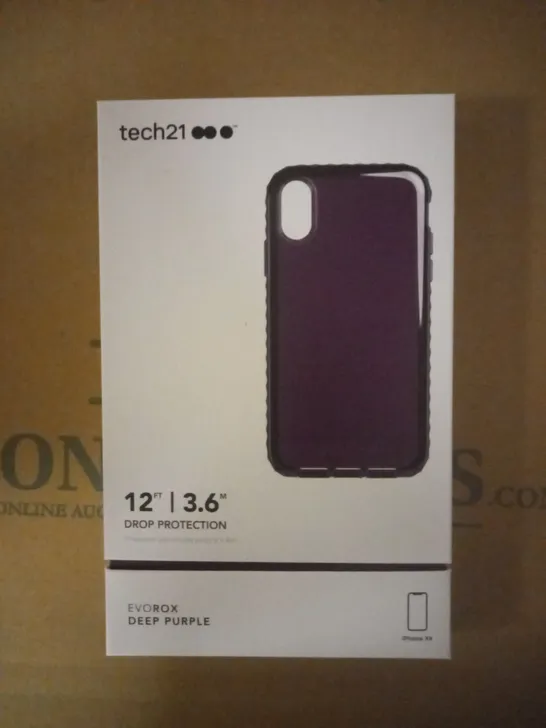 LOT OF APPROXIMATELY 100 BRAND NEW BOXED TECH 21 CASE WITH 12FT DROP PROTECTION FOR IPHONE XS T21-6847 DEEP PURPLE 