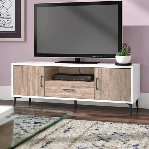 BOXED SPRINGHILL TV STAND FOR TVS UP TO 58" - WHITE/WOODGRAIN 