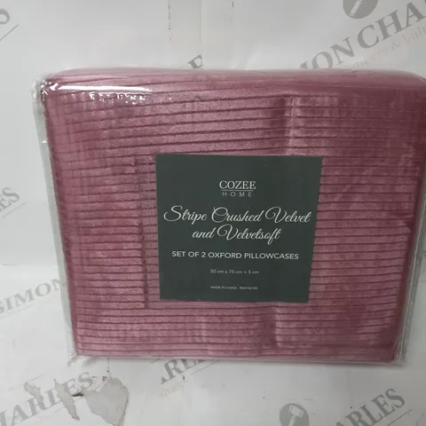 COZEE HOME STRIPE CRUSHED VELVET AND VELVETSOFT SET OF 2 OXFORD PILLOWCASES IN VINTAGE ROSE