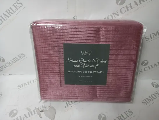 COZEE HOME STRIPE CRUSHED VELVET AND VELVETSOFT SET OF 2 OXFORD PILLOWCASES IN VINTAGE ROSE