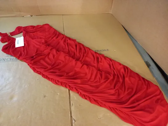 CLUB OF LONDON RED HALTERNECK RUCHED BODYCON MAXI DRESS - UK 12