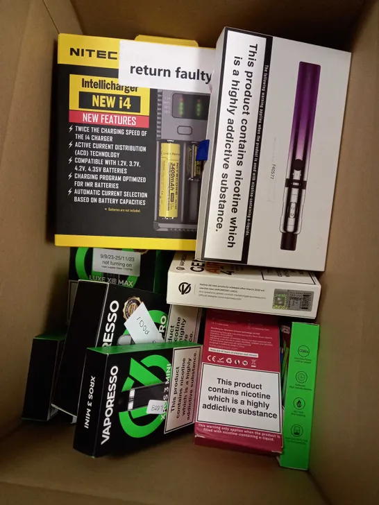 BOX OF APPROXIMATELY 10 ASSORTED E-CIGARATTES TO INCLUDE NITECORE, INNOKIN, ASPIRE ETC