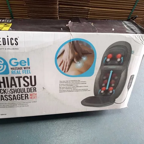 BOXED HOMEDICS SHIATSU BACK AND SHOULDER MASSAGER WITH HEAT AND GEL MASSAGE WITH REAL FEEL