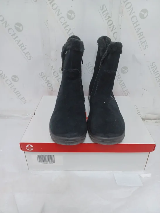 BOXED RIEKER ANTISTRESS LADIES BLACK FLEECE LINED BOOTS ZIP FASTENING SIZE EU 39