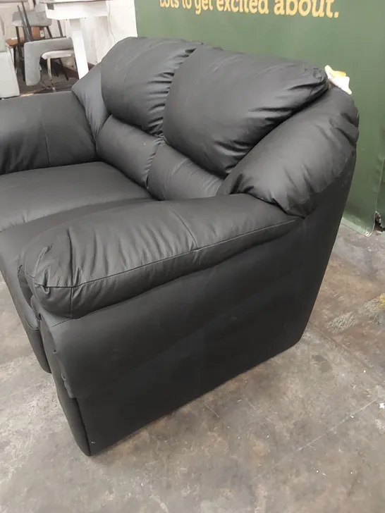 DESIGNER 2 SEATER BLACK LEATHER UPHOLSTERED SOFA