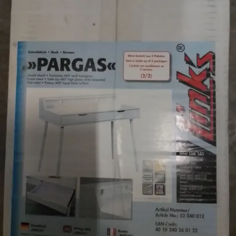 BOXED PARGAS DESK (INCOMPLETE, BOX 2 OF 2 ONLY)