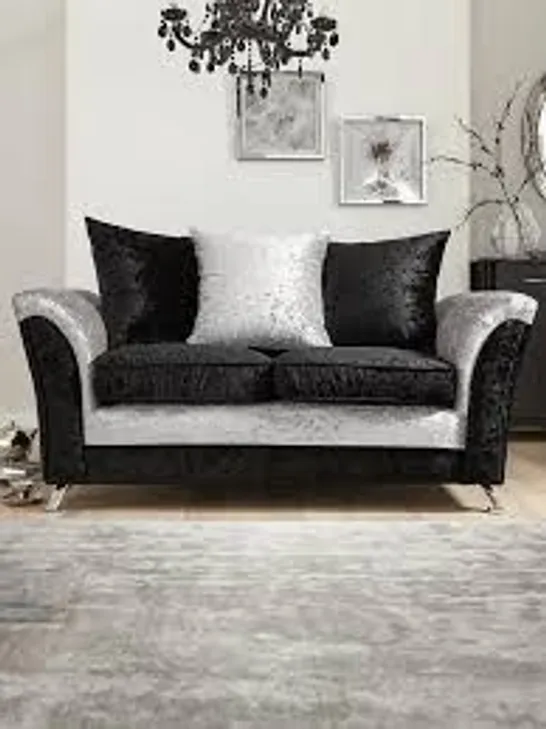 BRAND NEW PACKAGED ZULU 2 SEATER FABRIC SOFA - BLACK/SILVER