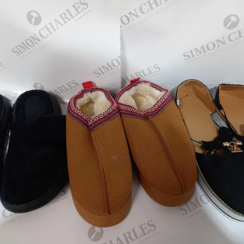 BOX OF ASSORTED SHOES TO INCLUDE SLIPPERS HEELS , SANDALS ,,