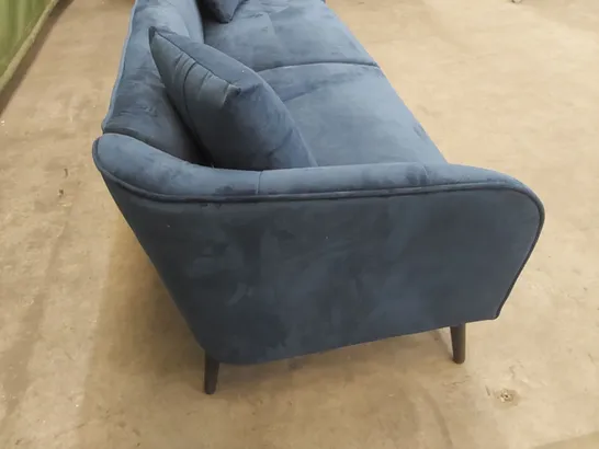 DESIGNER LOREN 3 SEATER BLUE VELVET UPHOLSTERED SOFA 