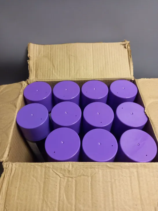 BOXED LOT OF 11 PAINT FACTORY PROPER PURPLE SPRAY PAINT GLOSS FINISH 400ML