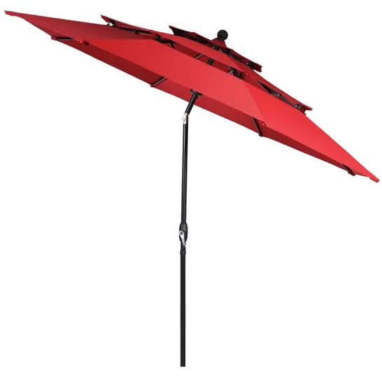 BOXED COATWAY 300cm ALUMINIUM PARASOL WITH 3-STAGE ROOF AUTOMATIC TILTING STANDING UMBRELLA - RED