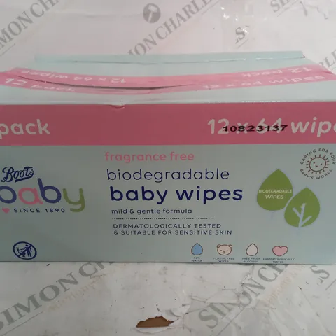 BOX OF 12X64 FRAGRANCE FREE BIODEGRADABLE BABY WIPES