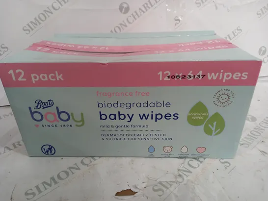 BOX OF 12X64 FRAGRANCE FREE BIODEGRADABLE BABY WIPES