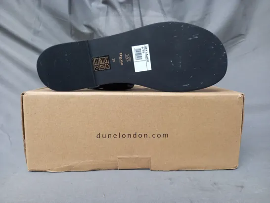 BOXED PAIR OF DUNE LONDON LEATHER SANDALS IN BLACK SIZE 6