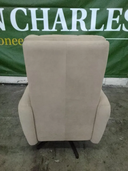 QUALITY ITALIAN DESIGNER MALTA RECLINER SWIVEL ARMCHAIR - BEIGE FABRIC