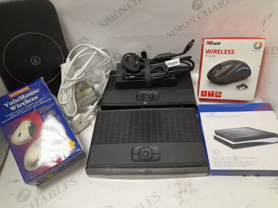 LOT OF APPROX 10 ASSORTED ELECTRICAL ITEMS TO INCLUDE TRUST WIRELESS MOUSE, POP UP MOBILE EXTERNAL, BT SET-UP BOX, ETC