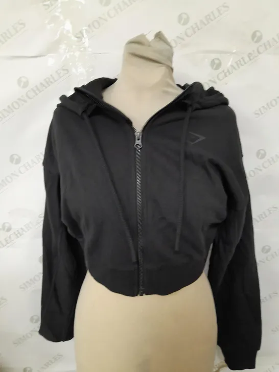 GYMSHARK CROPPED BLACK JACKET - SIZE S