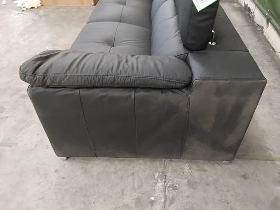 DESIGNER LARGE BLACK LEATHER UPHOLSTERED SOFA WITH ADJUSTABLE HEAD REST 