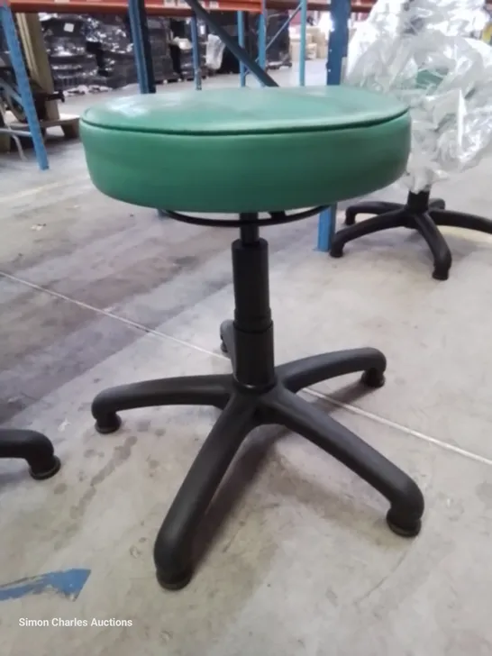 SIX HEIGHT ADJUSTABLE EXAMINATION STOOLS GREEN PU SEAT PADS