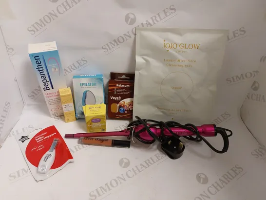 BOX OF APPROX 15 COSMETIC ITEMS TO INCLUDE EPILATOR, BEPANTHEN NAPPY CREAM, NYX LIP GLOSS