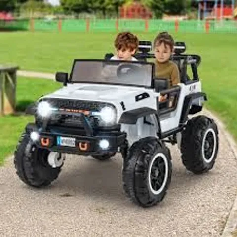 BOXED 2-SEATER RIDE ON CAR WITH REMOTE CONTROL AND HORN FOR BOYS AND GIRLS - WHITE (2 BOXES)