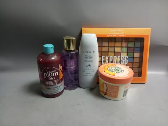 5 ASSORTED HEALTH AND BEAUTY PRODUCTS TO INCLUDE VICTORIA'S SECRET FRAGRANCE MIST, LIZ EARLE BOTANICAL BODY WASH, EYESHADOW PALETTE