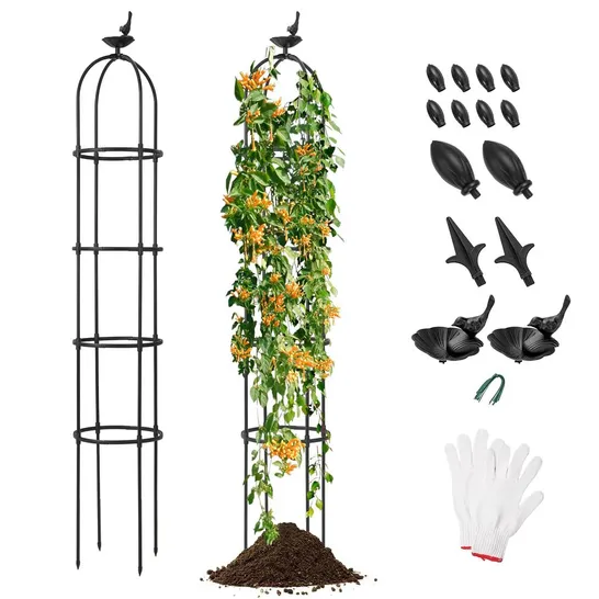 BOXED TOMATO CAGE, 69” PE-COATED METAL GARDEN OBELISK TRELLIS FOR CLIMBING PLANTS