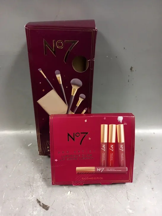 LOT OF 2 N07 BOXSETS TO INCLUDE - LUMINOUS GLOW LIP SHINE LIBRARY - BRUSH COLLECTION