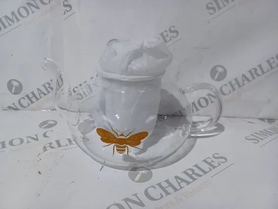 BOXED GLASS TEAPOT W. BEE DESIGN