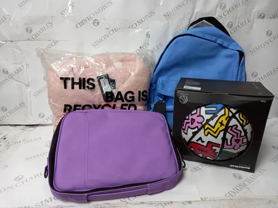 APPROXIMATELY 8 ASSORTED ITEMS TO INCLUDE KEITH HARING BASKETBALL SIZE 7, BAGPACK, CORE LAPTOP BAG 13 INCH, DISNEY MICKEY OVERSIZED HOODIE ETC.