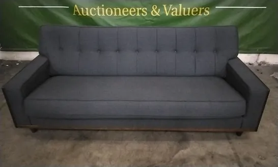 QUALITY BRITISH DESIGNED & MANUFACTURED G PLAN VINTAGE 59 LARGE SOFA TONIC CHARCOAL FABRIC SOFA WITH WOOD FINISH 